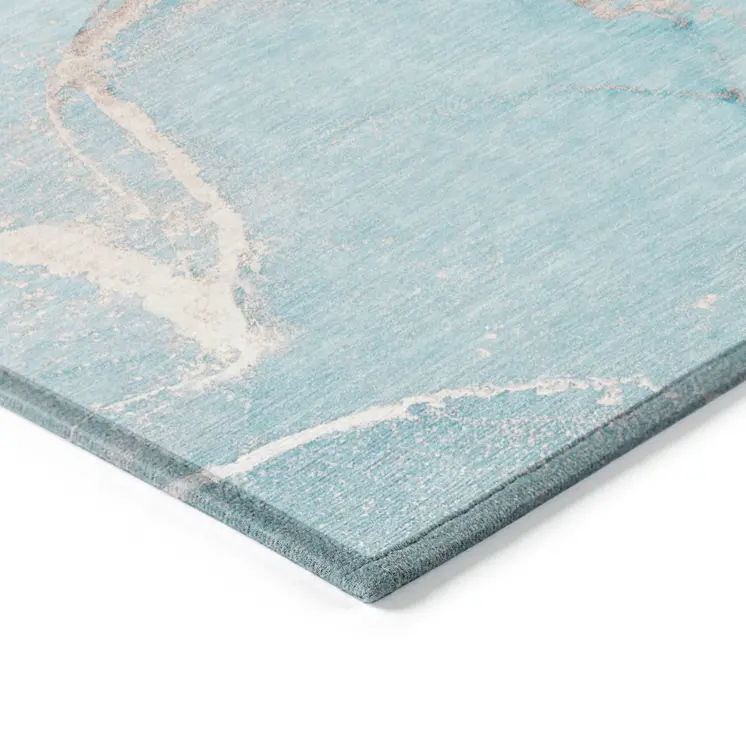 9' X 12' Teal Abstract Washable Non Skid Indoor Outdoor Area Rug