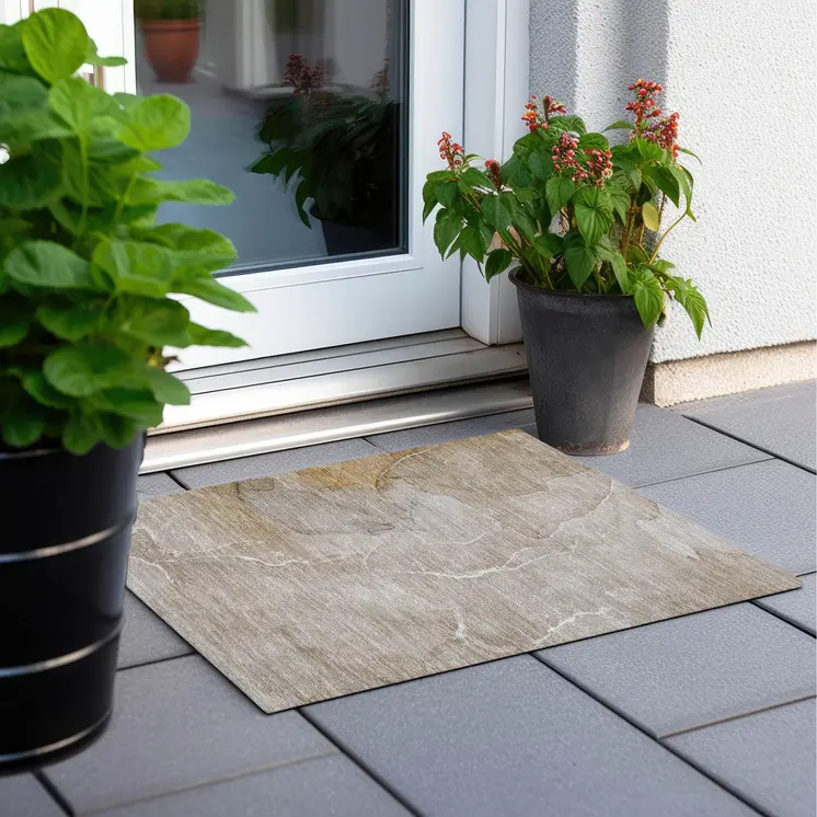 2' X 3' Beige Abstract Washable Non Skid Indoor Outdoor Area Rug