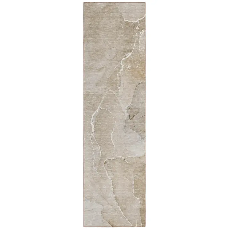 8' Runner Beige Abstract Washable Non Skid Indoor Outdoor Runner Rug