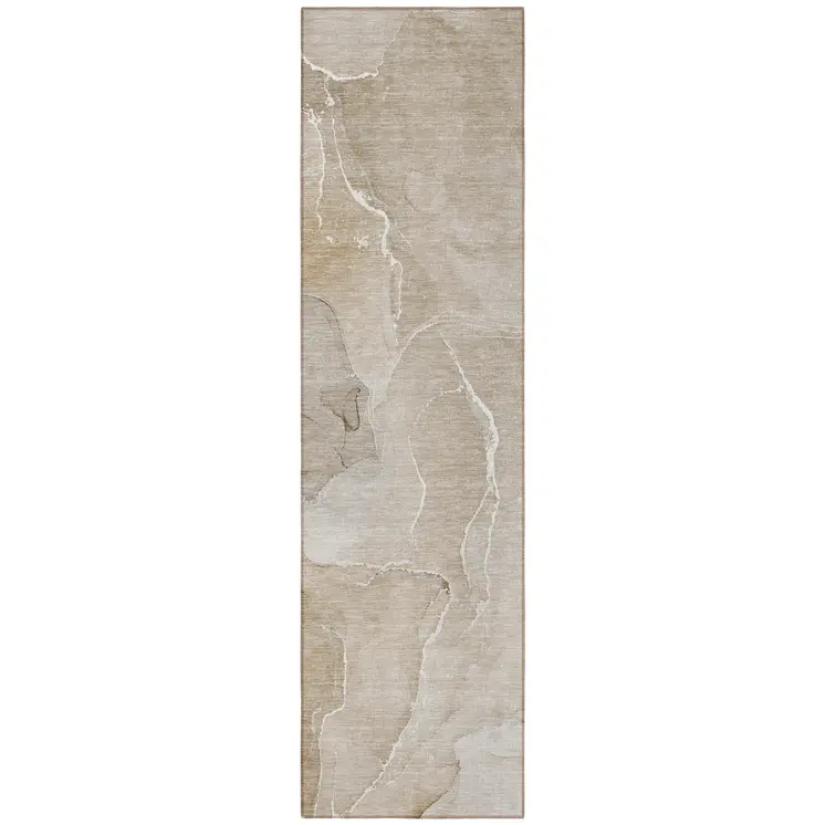 8' Runner Beige Abstract Washable Non Skid Indoor Outdoor Runner Rug