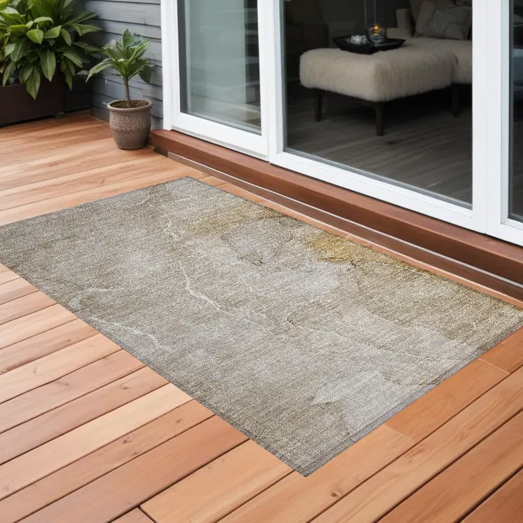 3' X 5' Beige Abstract Washable Non Skid Indoor Outdoor Area Rug