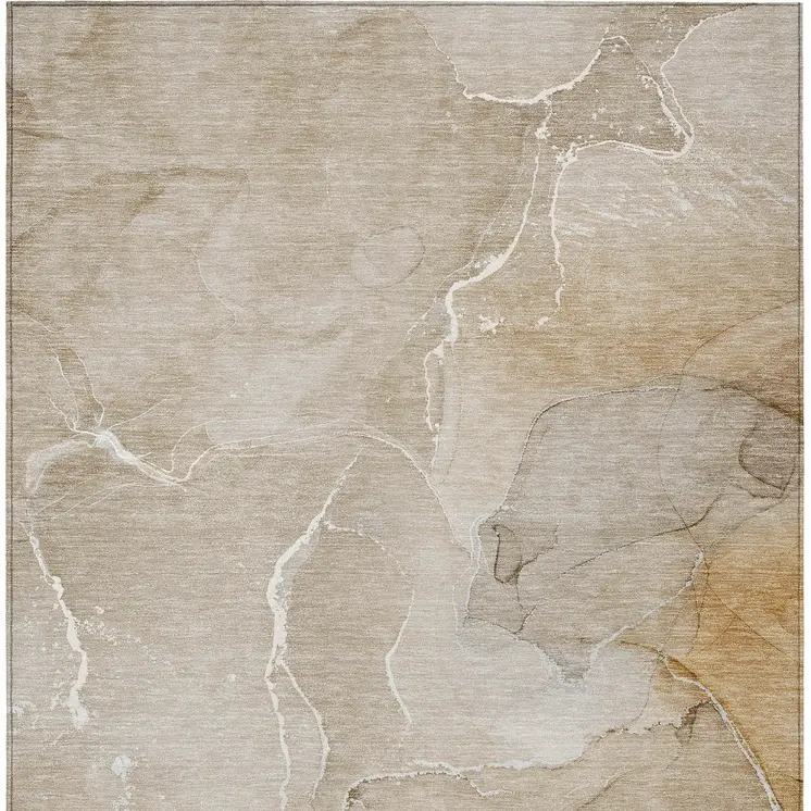 3' X 5' Beige Abstract Washable Non Skid Indoor Outdoor Area Rug