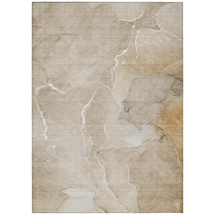 5' X 8' Beige Abstract Washable Non Skid Indoor Outdoor Area Rug