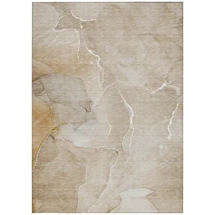 9' X 12' Beige Abstract Washable Non Skid Indoor Outdoor Area Rug