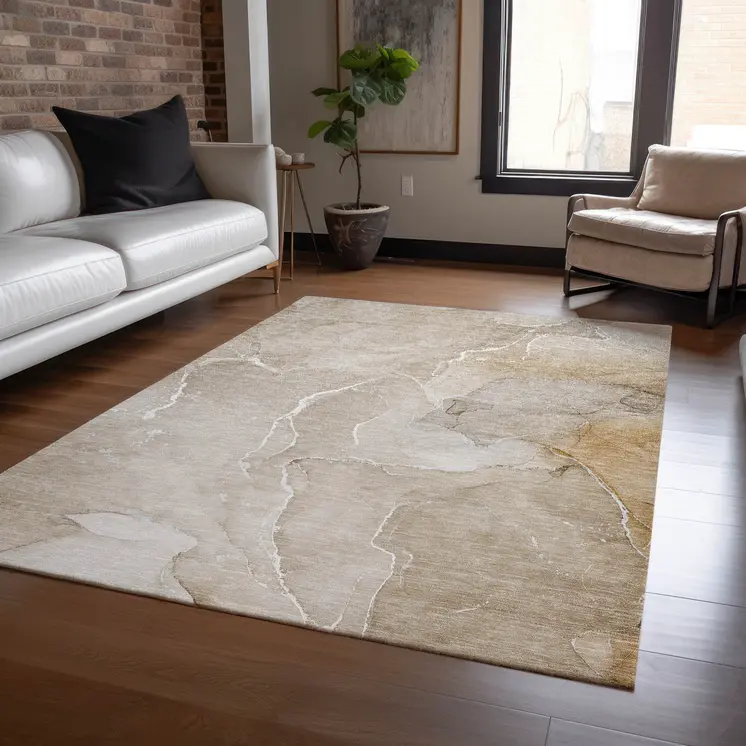 9' X 12' Beige Abstract Washable Non Skid Indoor Outdoor Area Rug