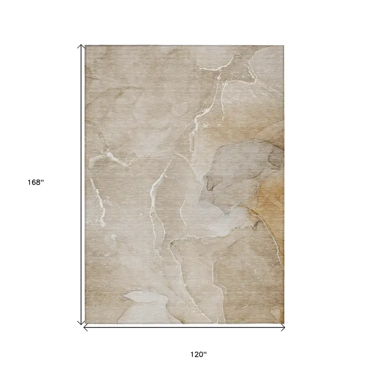 10' X 14' Beige Abstract Washable Non Skid Indoor Outdoor Area Rug