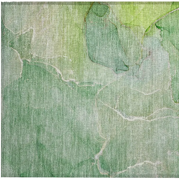 2' X 3' Green Abstract Washable Non Skid Indoor Outdoor Area Rug