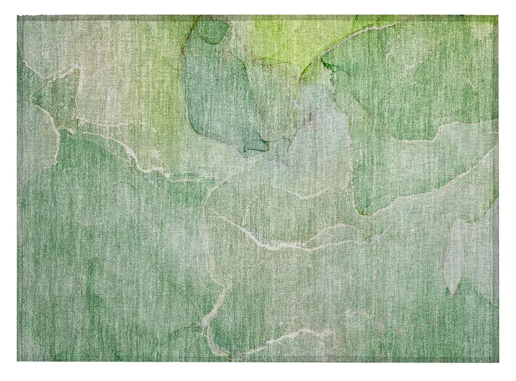 2' X 3' Green Abstract Washable Non Skid Indoor Outdoor Area Rug