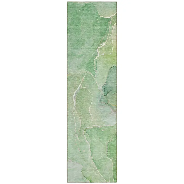 8' Runner Green Abstract Washable Non Skid Indoor Outdoor Runner Rug