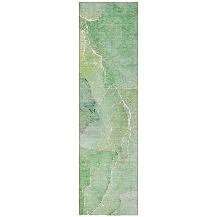 8' Runner Green Abstract Washable Non Skid Indoor Outdoor Runner Rug