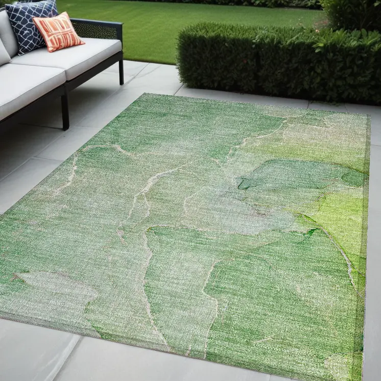 5' X 8' Green Abstract Washable Non Skid Indoor Outdoor Area Rug