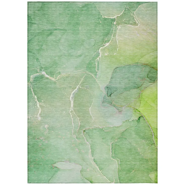5' X 8' Green Abstract Washable Non Skid Indoor Outdoor Area Rug