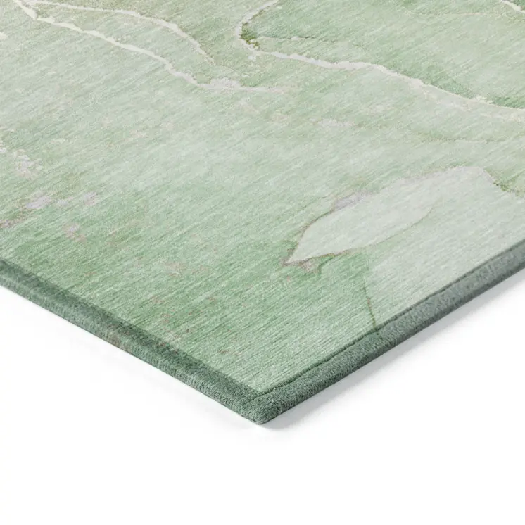 5' X 8' Green Abstract Washable Non Skid Indoor Outdoor Area Rug