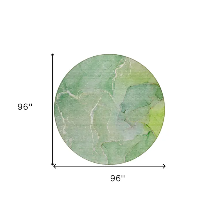 8' Round Green Round Abstract Washable Non Skid Indoor Outdoor Area Rug