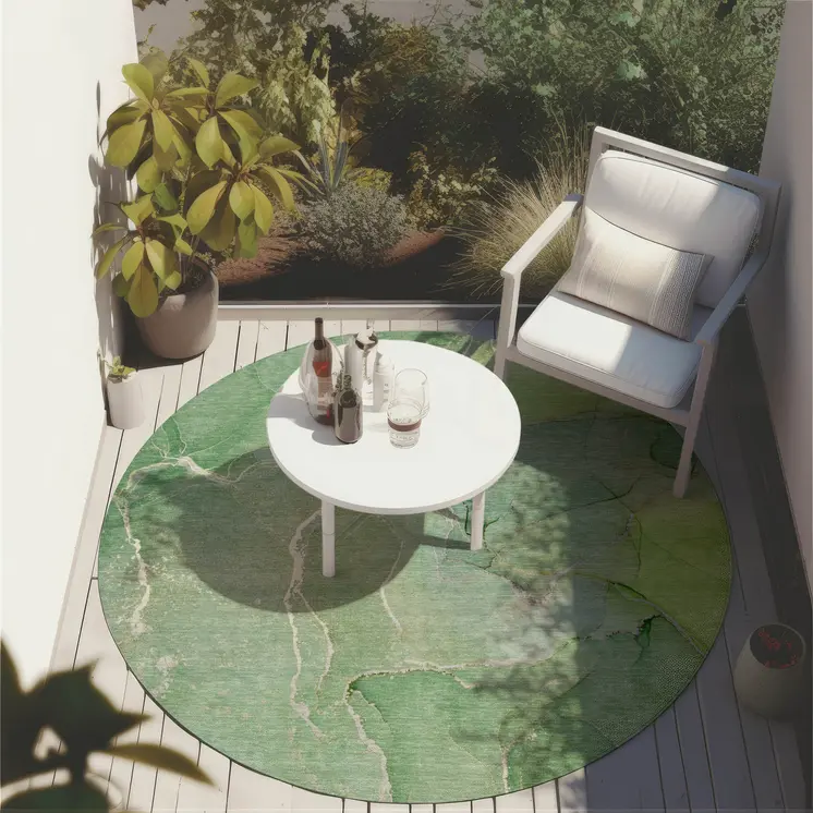 8' Round Green Round Abstract Washable Non Skid Indoor Outdoor Area Rug