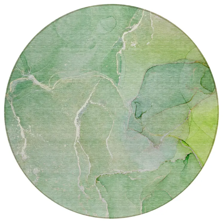 8' Round Green Round Abstract Washable Non Skid Indoor Outdoor Area Rug