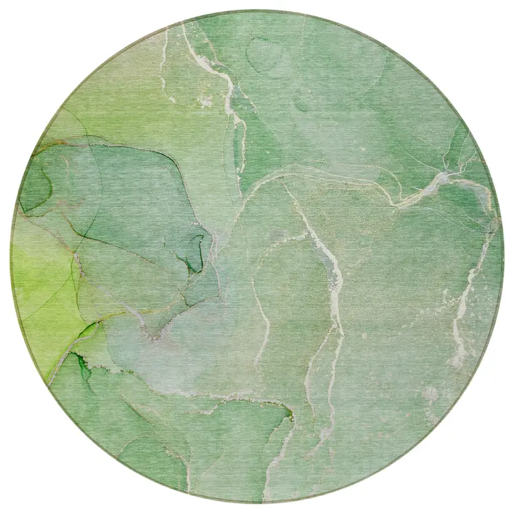 8' Round Green Round Abstract Washable Non Skid Indoor Outdoor Area Rug