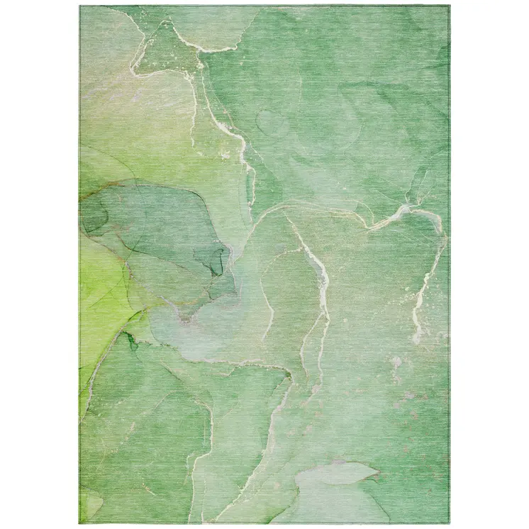 9' X 12' Green Abstract Washable Non Skid Indoor Outdoor Area Rug