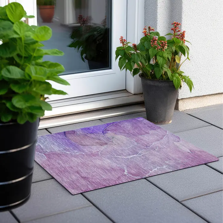 2' X 3' Purple Abstract Washable Non Skid Indoor Outdoor Area Rug