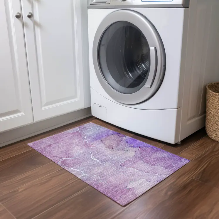 2' X 3' Purple Abstract Washable Non Skid Indoor Outdoor Area Rug