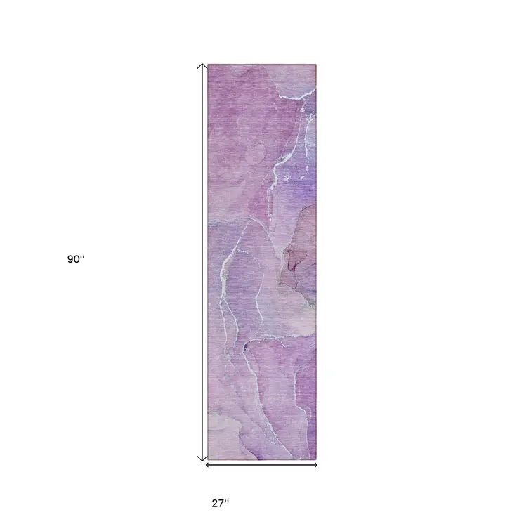 8' Runner Purple Abstract Washable Non Skid Indoor Outdoor Runner Rug