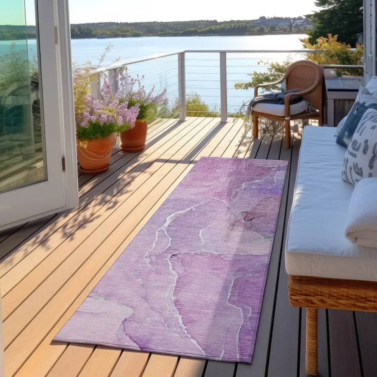 8' Runner Purple Abstract Washable Non Skid Indoor Outdoor Runner Rug