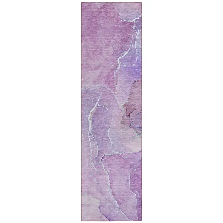 8' Runner Purple Abstract Washable Non Skid Indoor Outdoor Runner Rug