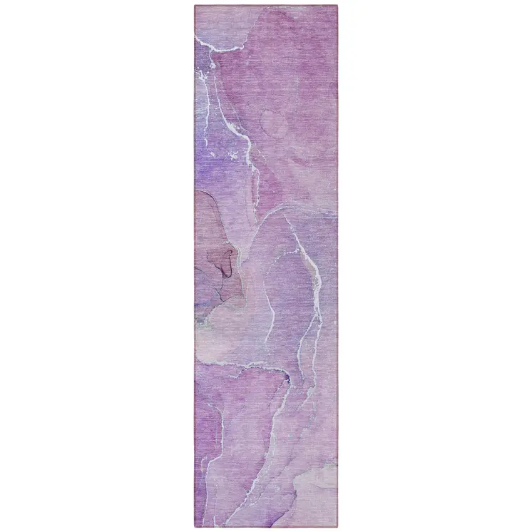 8' Runner Purple Abstract Washable Non Skid Indoor Outdoor Runner Rug