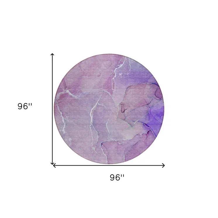 8' Round Purple Round Abstract Washable Non Skid Indoor Outdoor Area Rug