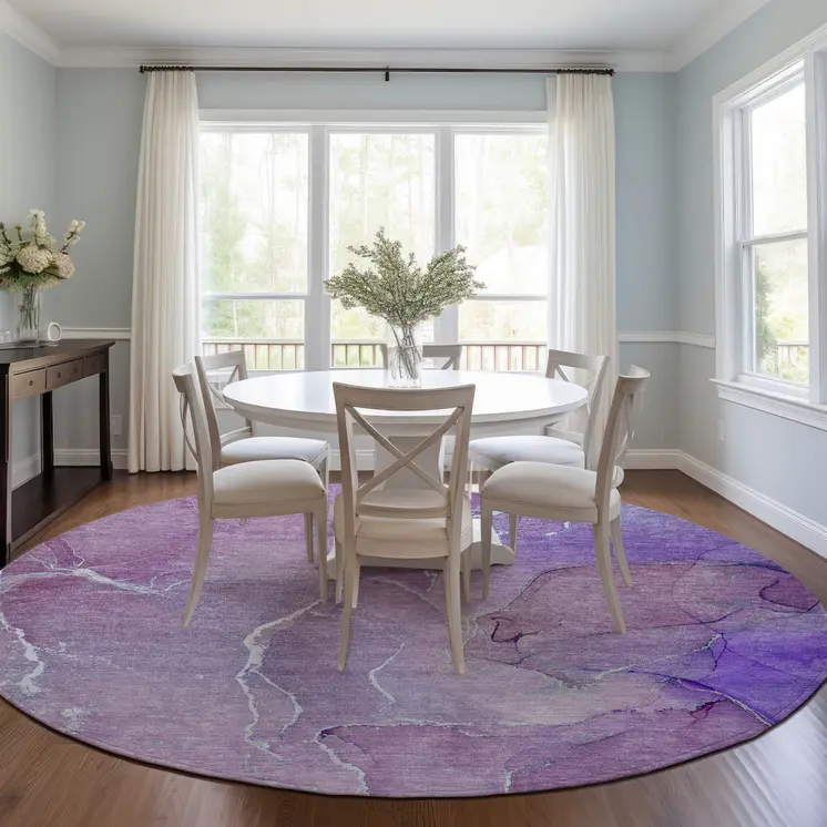 8' Round Purple Round Abstract Washable Non Skid Indoor Outdoor Area Rug