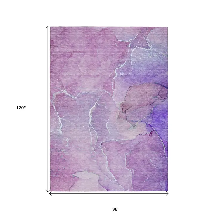 8' X 10' Purple Abstract Washable Non Skid Indoor Outdoor Area Rug