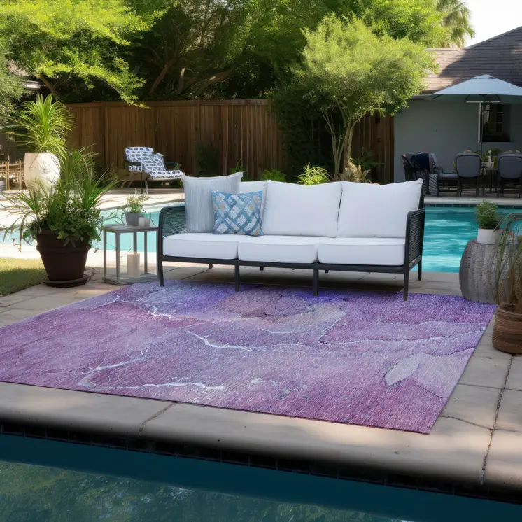 8' X 10' Purple Abstract Washable Non Skid Indoor Outdoor Area Rug