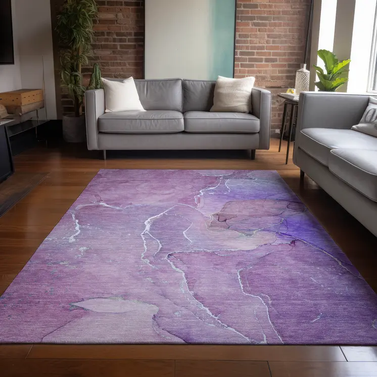 10' X 14' Purple Abstract Washable Non Skid Indoor Outdoor Area Rug