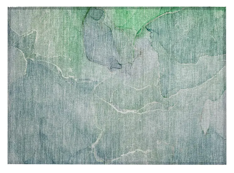 2' X 3' Teal Abstract Washable Non Skid Indoor Outdoor Area Rug