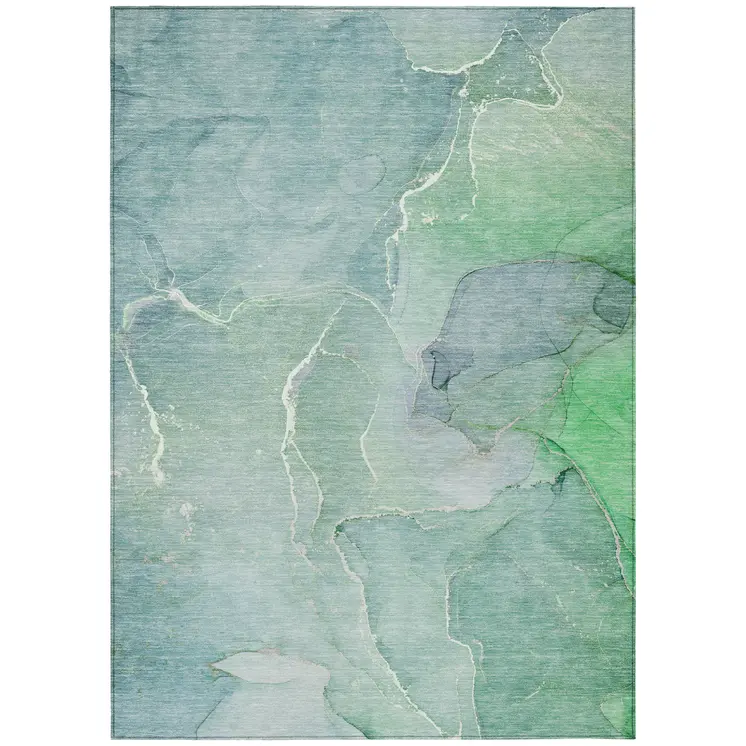 3' X 5' Teal Abstract Washable Non Skid Indoor Outdoor Area Rug