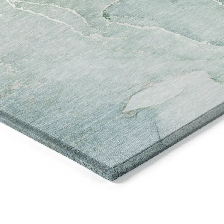 3' X 5' Teal Abstract Washable Non Skid Indoor Outdoor Area Rug
