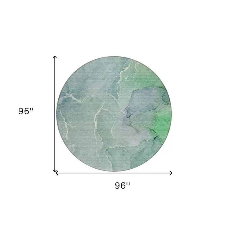 8' Round Teal Round Abstract Washable Non Skid Indoor Outdoor Area Rug