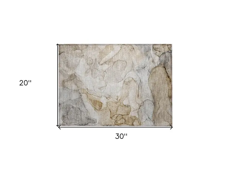 2' X 3' Beige Abstract Washable Non Skid Indoor Outdoor Area Rug