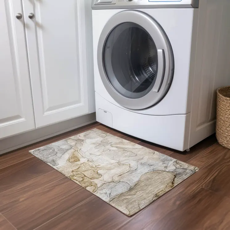 2' X 3' Beige Abstract Washable Non Skid Indoor Outdoor Area Rug