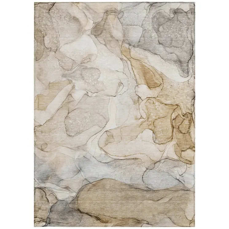 10' X 14' Beige Abstract Washable Non Skid Indoor Outdoor Area Rug