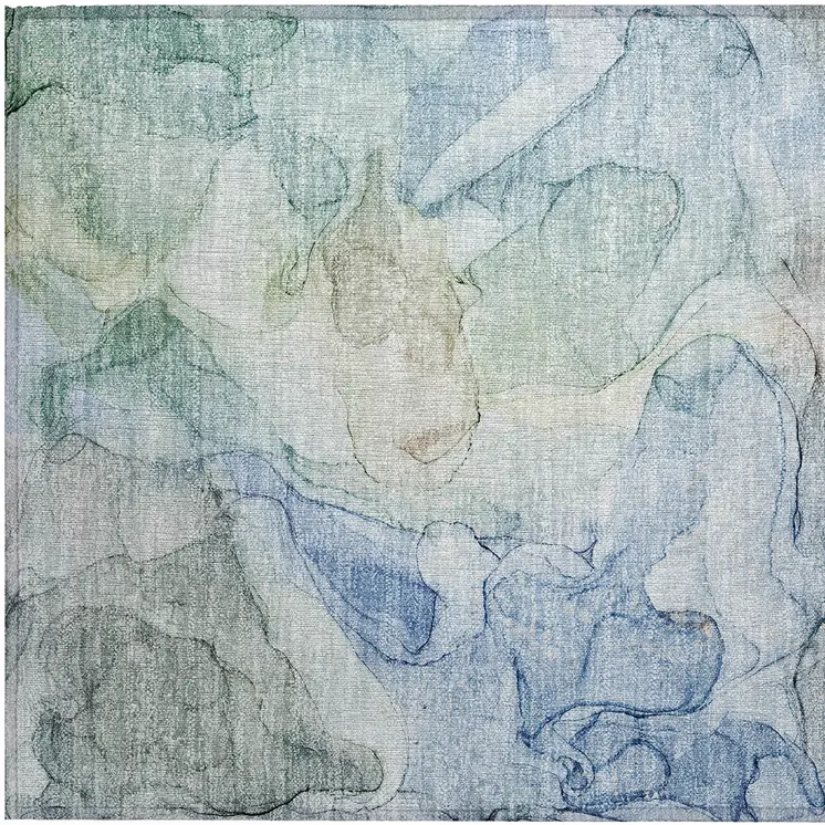 2' X 3' Blue Abstract Washable Non Skid Indoor Outdoor Area Rug