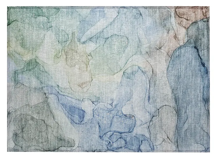 2' X 3' Blue Abstract Washable Non Skid Indoor Outdoor Area Rug