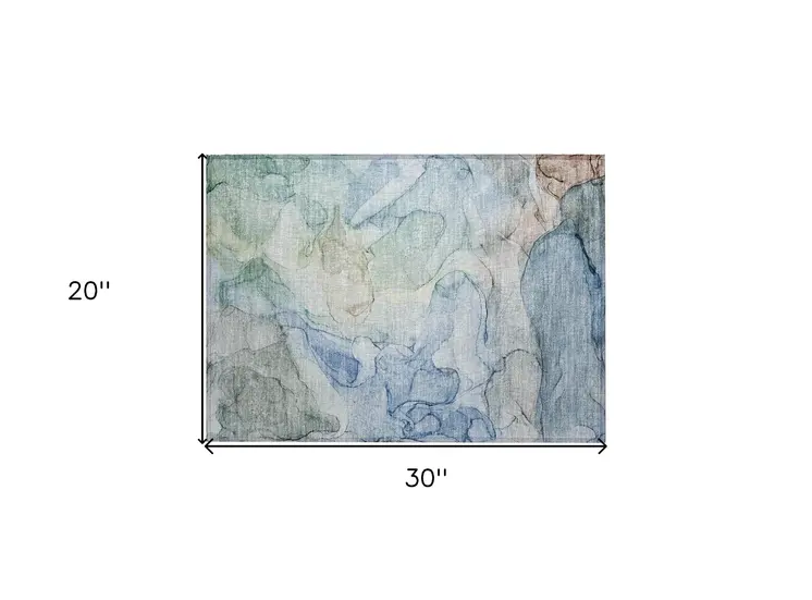 2' X 3' Blue Abstract Washable Non Skid Indoor Outdoor Area Rug