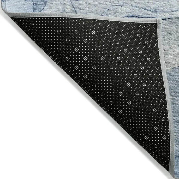 9' X 12' Blue Abstract Washable Non Skid Indoor Outdoor Area Rug