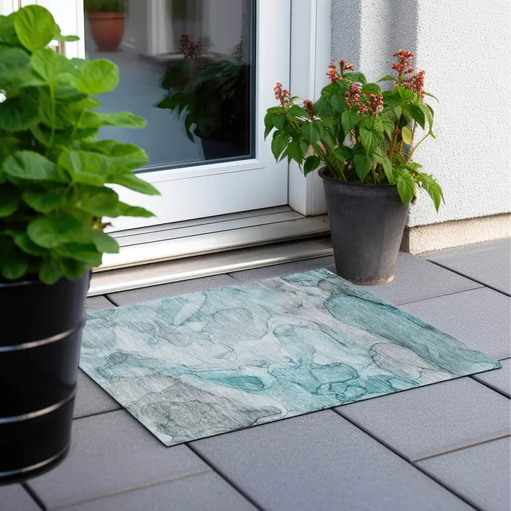 2' X 3' Gray and Ivory Abstract Washable Non Skid Indoor Outdoor Area Rug
