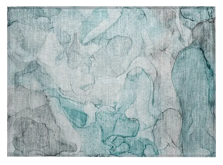 2' X 3' Gray and Ivory Abstract Washable Non Skid Indoor Outdoor Area Rug