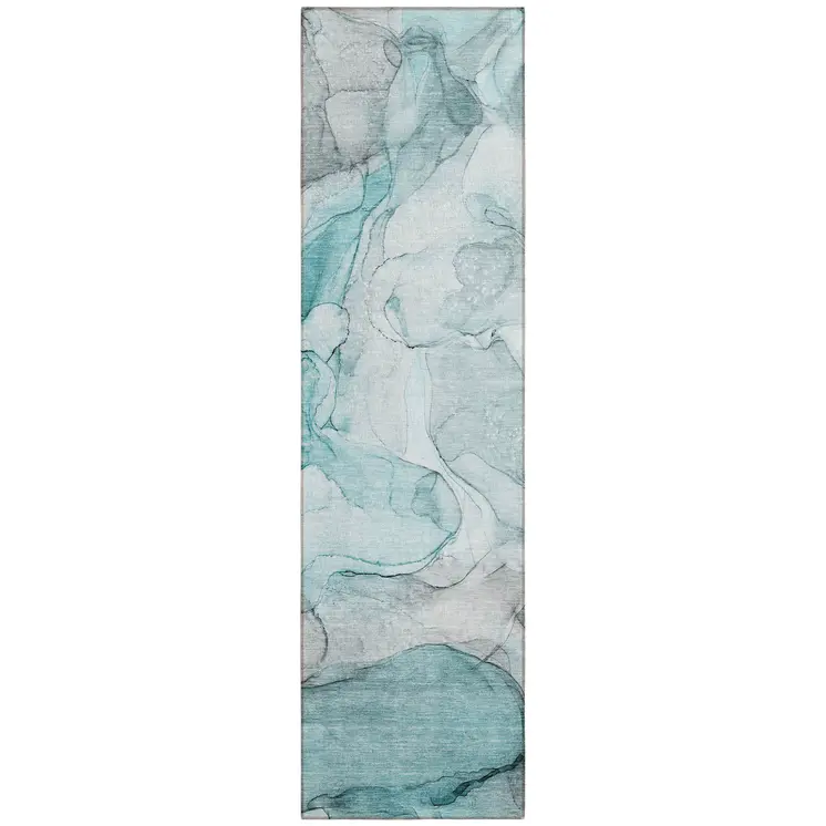 8' Runner Gray and Ivory Abstract Washable Non Skid Indoor Outdoor Runner Rug