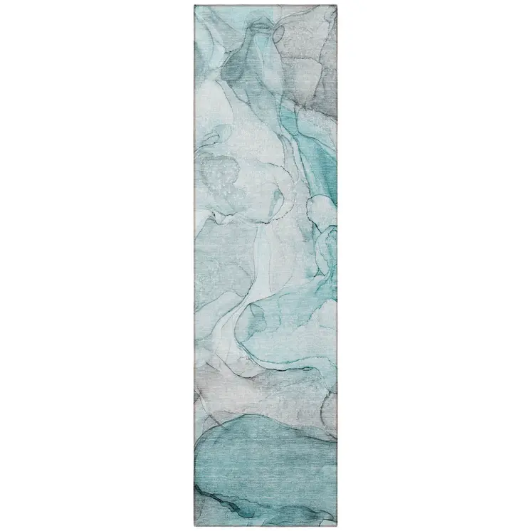 8' Runner Gray and Ivory Abstract Washable Non Skid Indoor Outdoor Runner Rug
