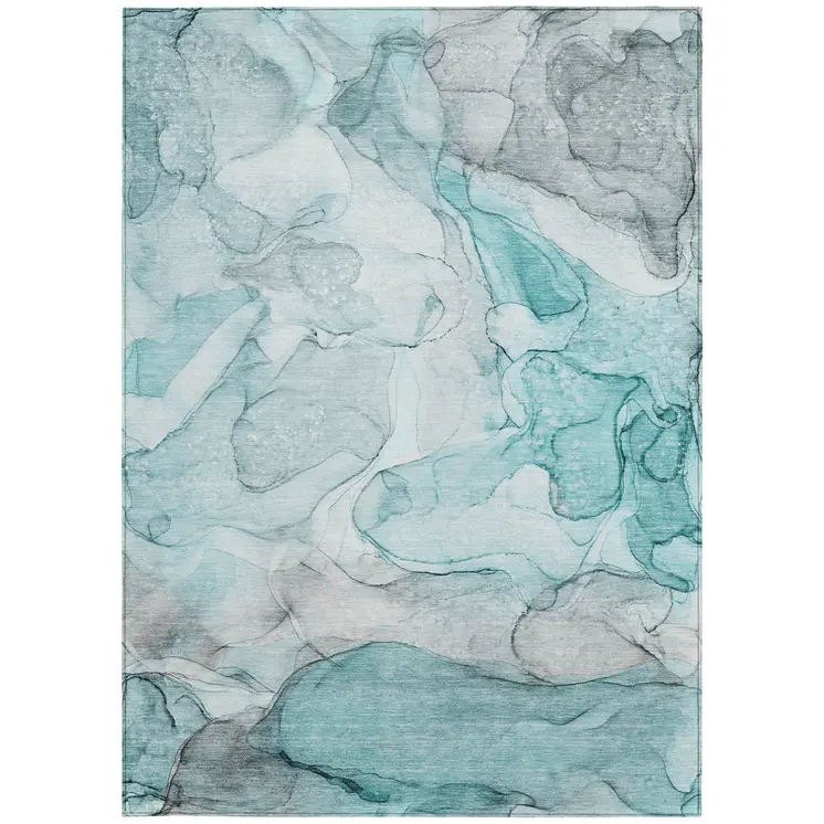 5' X 8' Gray and Ivory Abstract Washable Non Skid Indoor Outdoor Area Rug