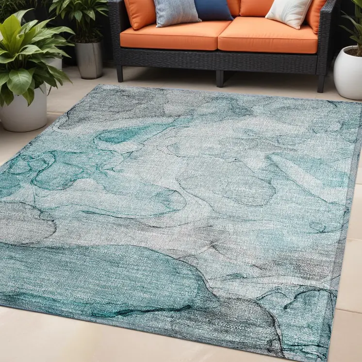 5' X 8' Gray and Ivory Abstract Washable Non Skid Indoor Outdoor Area Rug